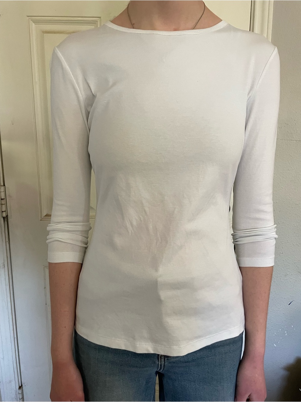 Women's White Long-Sleeve Crewneck Tee